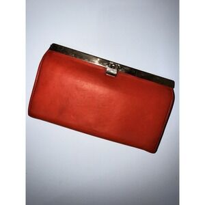 Abas Red Leather Clutch Organizer Wallet. Made In USA Good Condition H